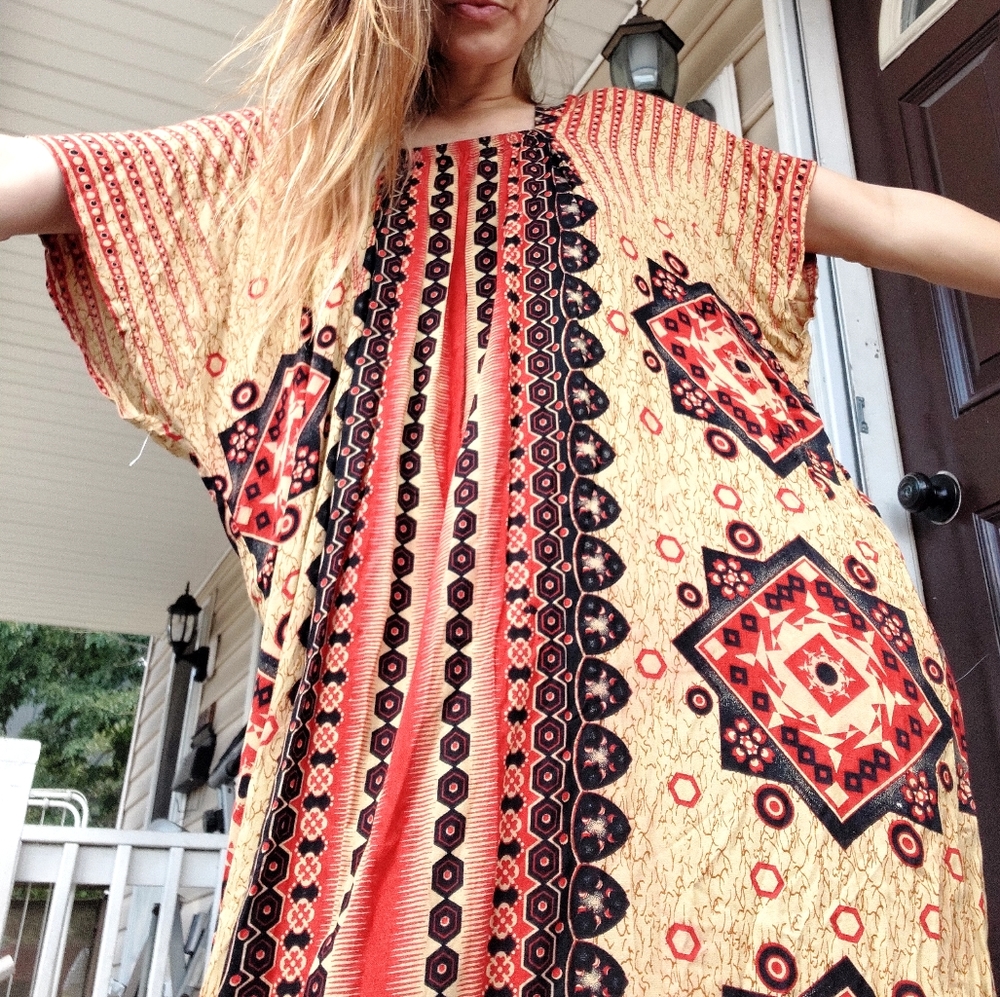 1980's Tribal Caftan ~ Housedress ~ Mumuu - image 3
